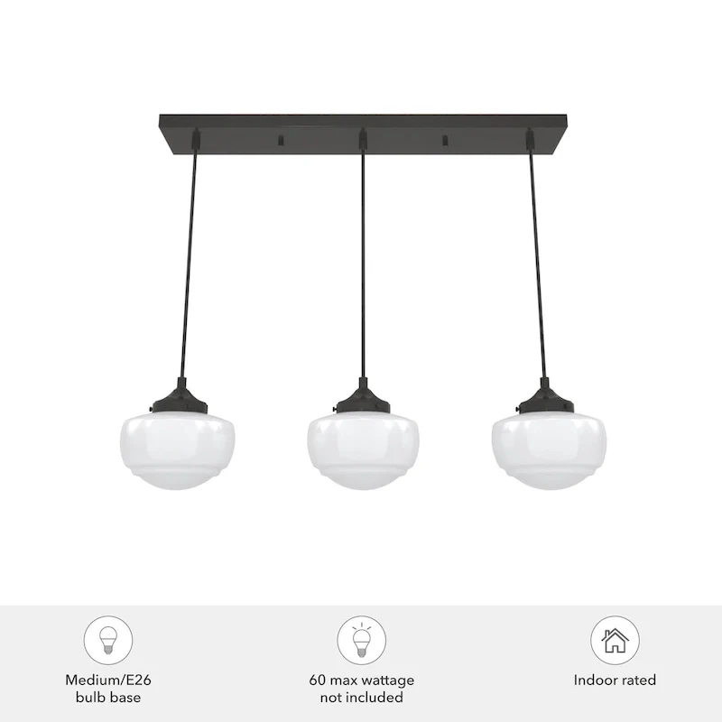Hunter Saddle Creek 3-Light Linear Cluster Pendant - Kitchen Island, Dining Room - Modern Schoolhouse, Transitional