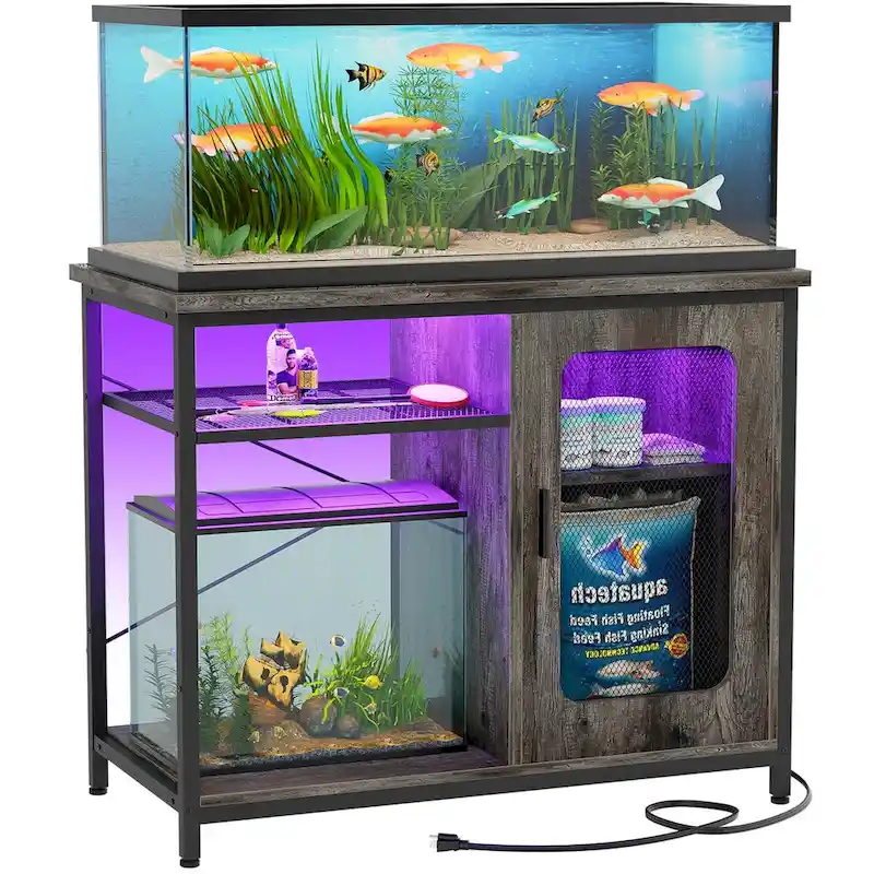 20-29 Gallon Fish Tank Stand with Power Outlets & LED Light