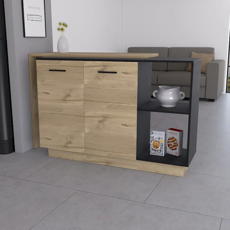 FM Furniture Aspen Kitchen Island, Two Concealed Shelves , Three Divisions