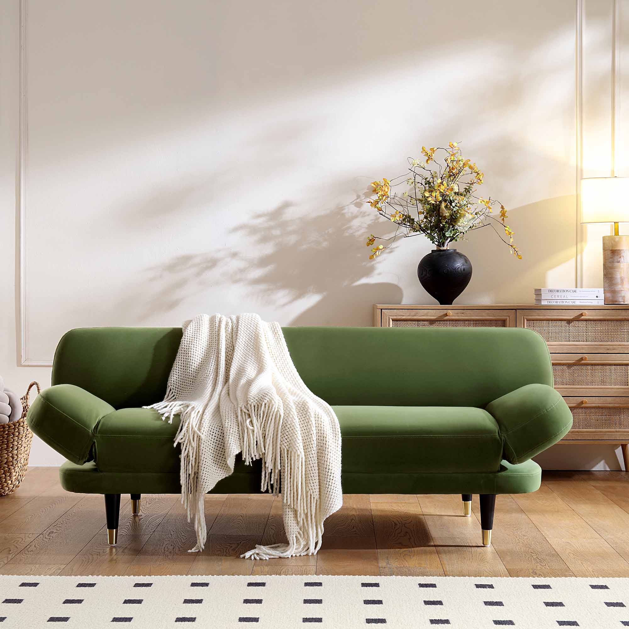 2-Seater Sofa Bed, Moss Green Velvet