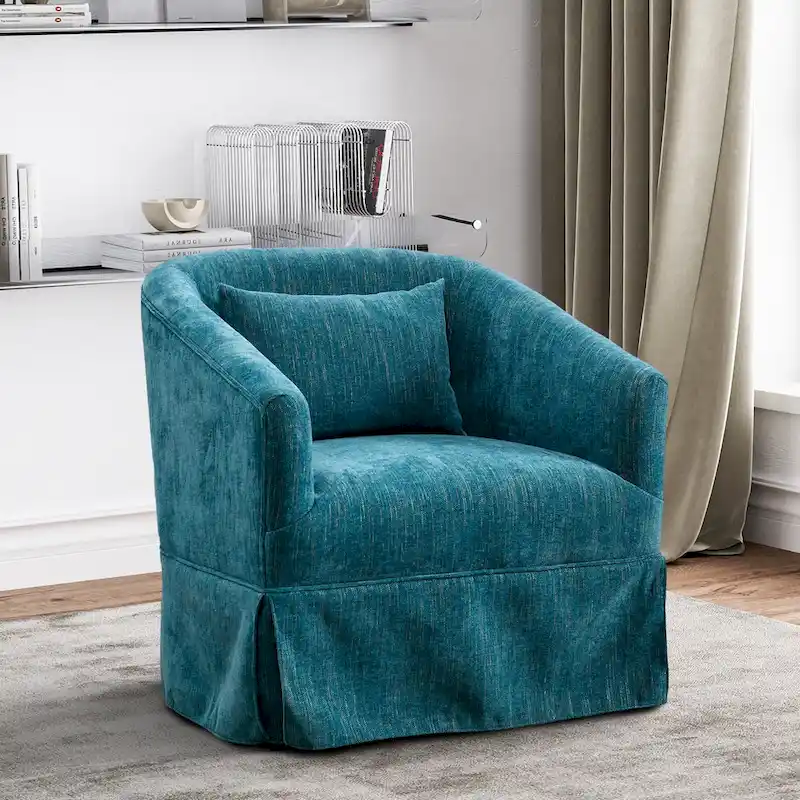 Green / Blue / Orange / Grey / Beige / Yellow / Black Upholstered 360° Swivel Barrel Accent Chair – Single