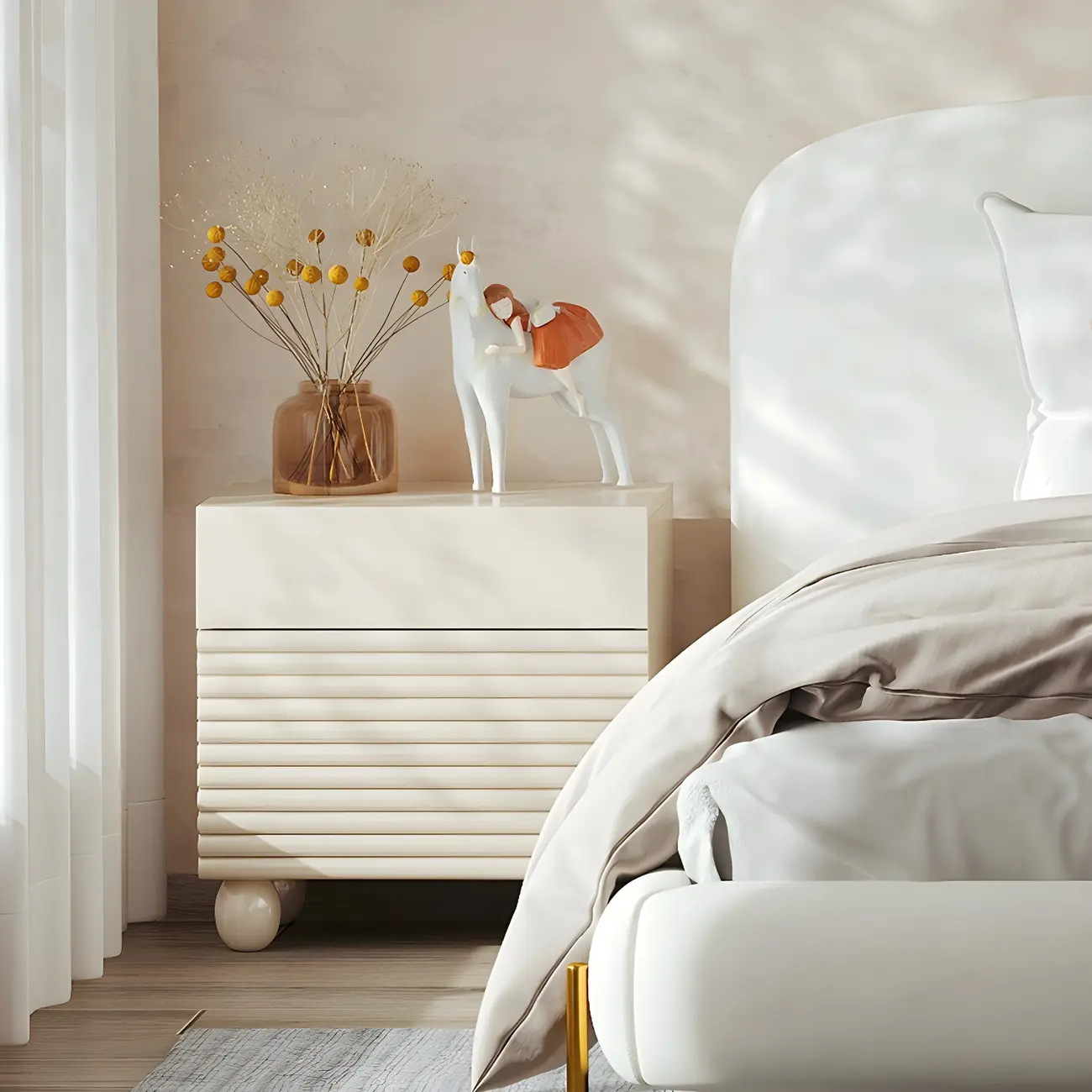 Narrow Cubic 2-Drawer Wood Small Bedside Table