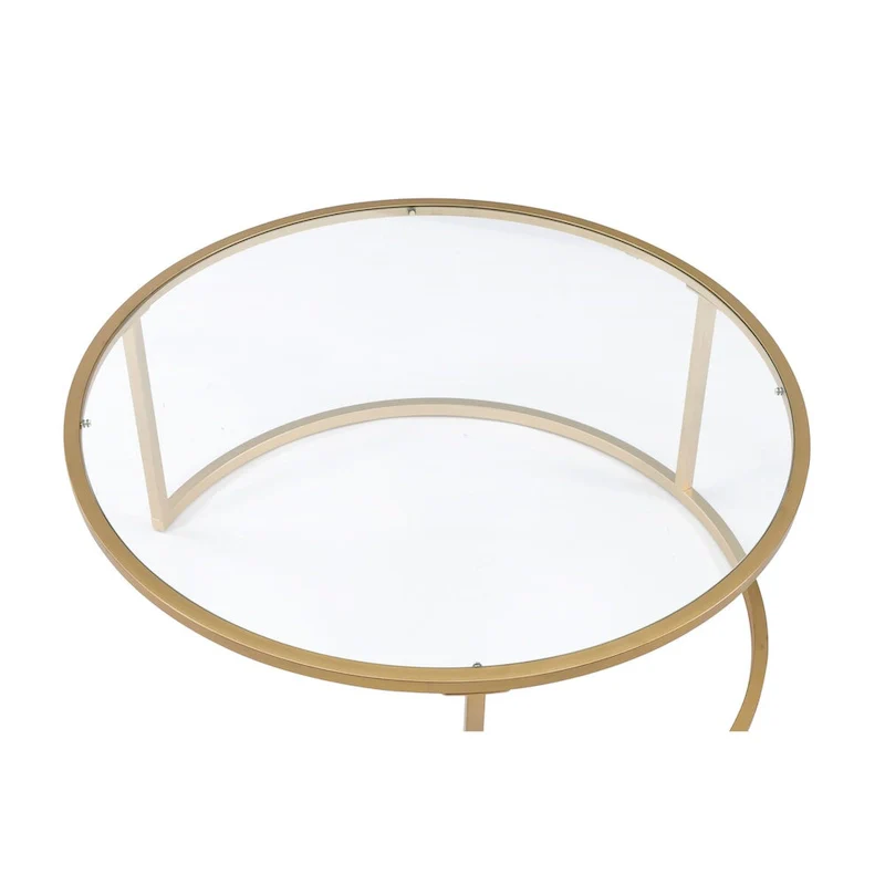 Metal Framed Nesting Coffee Tables with Glass and Marble Tops, Set of Two, Gold - 15.75 H x 36 W x 36 L Inches