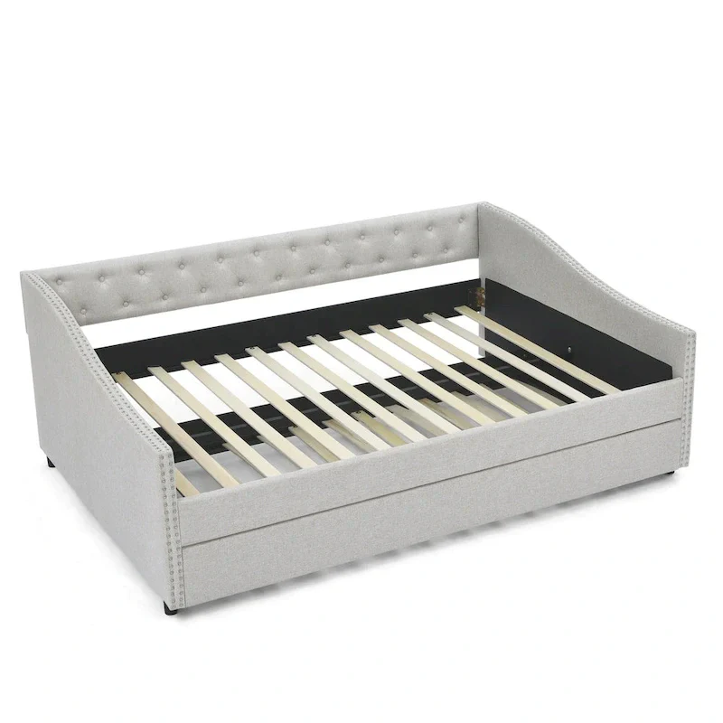 Upholstered Daybed Frame with Trundle & Tufted Backrest