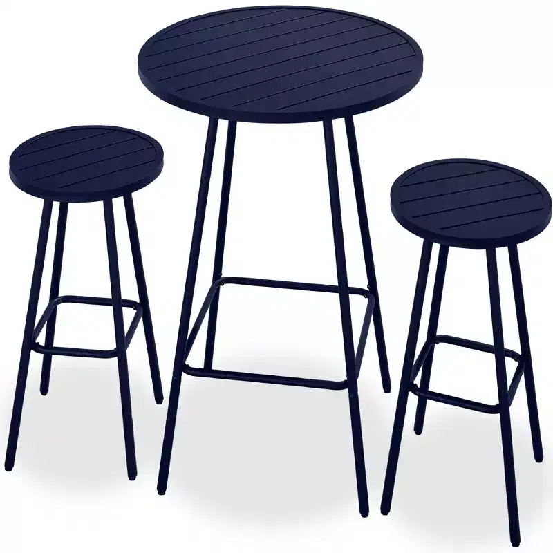 Best Choice Products 3-Piece Steel Patio Bar Height Round Bistro Set w/ Backless Stools, Slatted Design