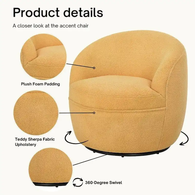 Galleria 360 Swivel Teddy Sherpa Fabric Barrel Chair