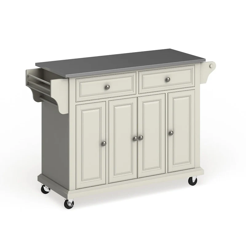 White Finish Stainless Steel Top Kitchen Cart and Island - 18d x 51.5w x 36h