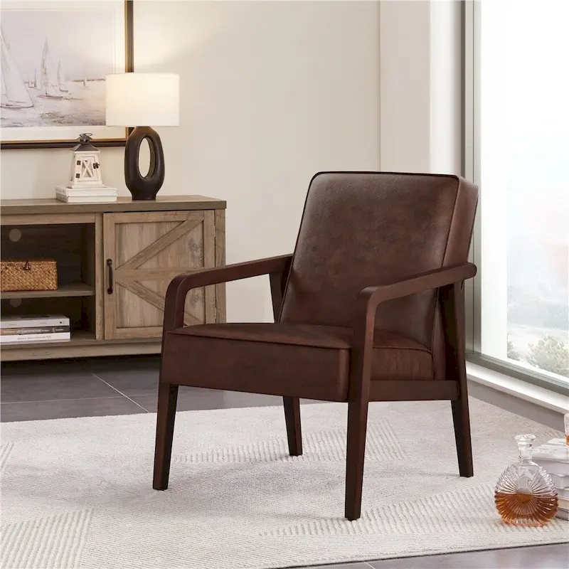 Modern Faux Leather Upholstered Accent Chair Armchair