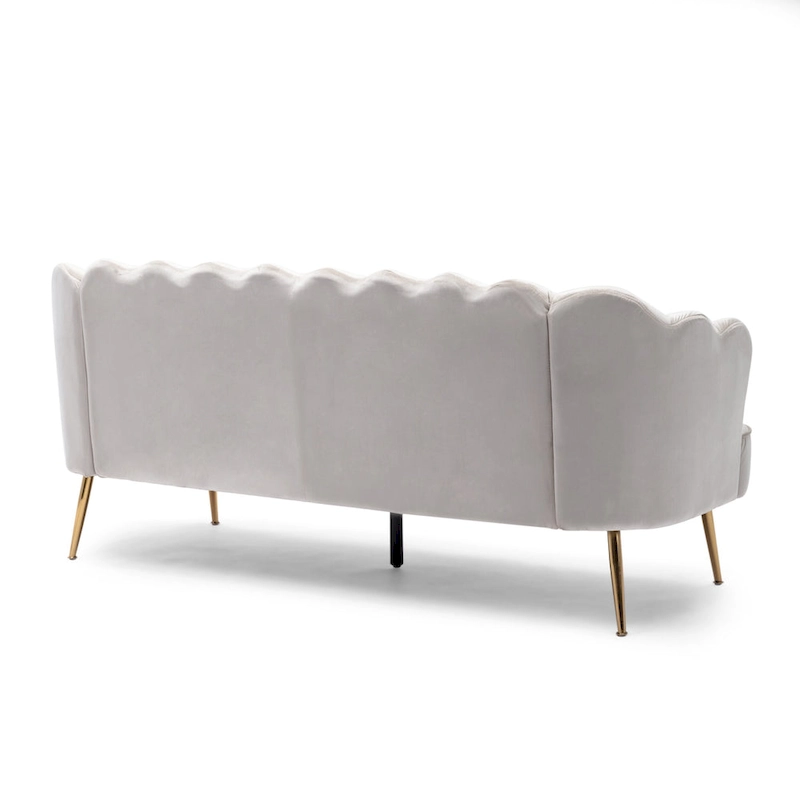 Velvet Channel Stitched 3-seater Sofa with Metal Legs