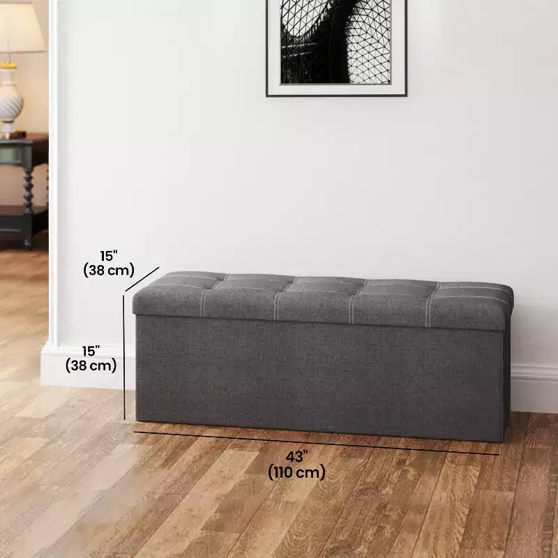 43 Folding Storage Ottoman Bench, Ottoman with Storage, End of Bed Bench, Storage Chest, Foot Rest Stool, Padded Seat