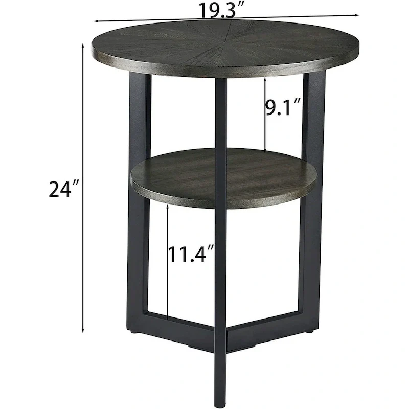 End Table Solid Wood 2-Tier Circle Side Table Nightstand - 19'3 x 24