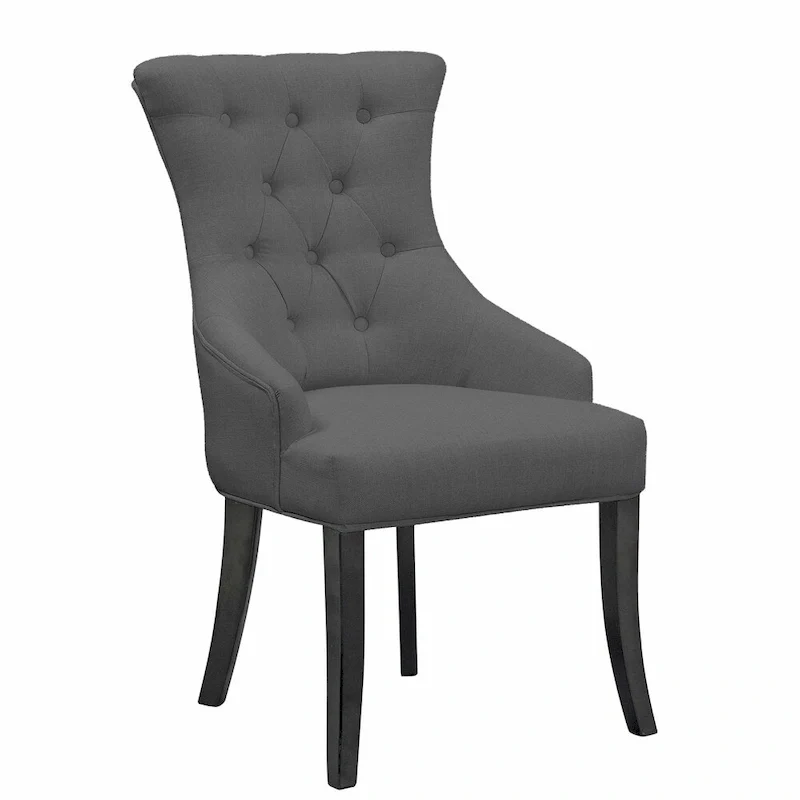 Beige Fabric Dining Chair Wing Chair with Tufted Buttons