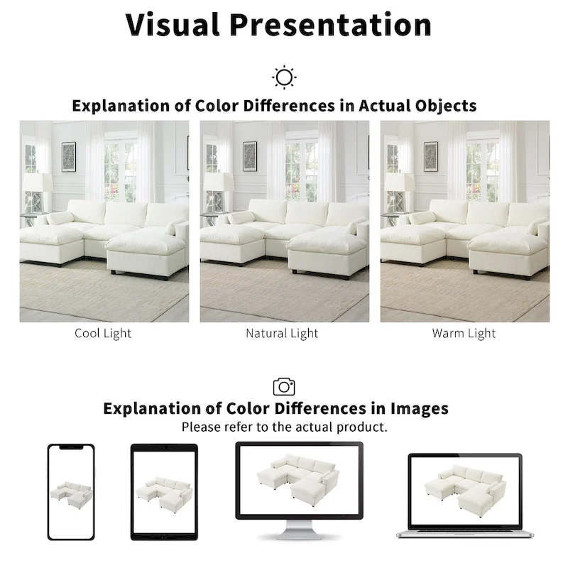 U Shaped Chenille Modular Sectional Cloud Sofa with 2 Ottoman, Pillows