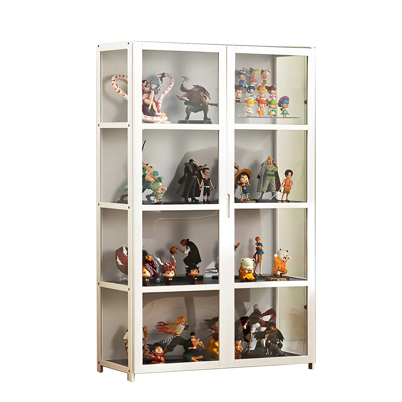 White Modern Bamboo Clear Figure Curio Cabinet