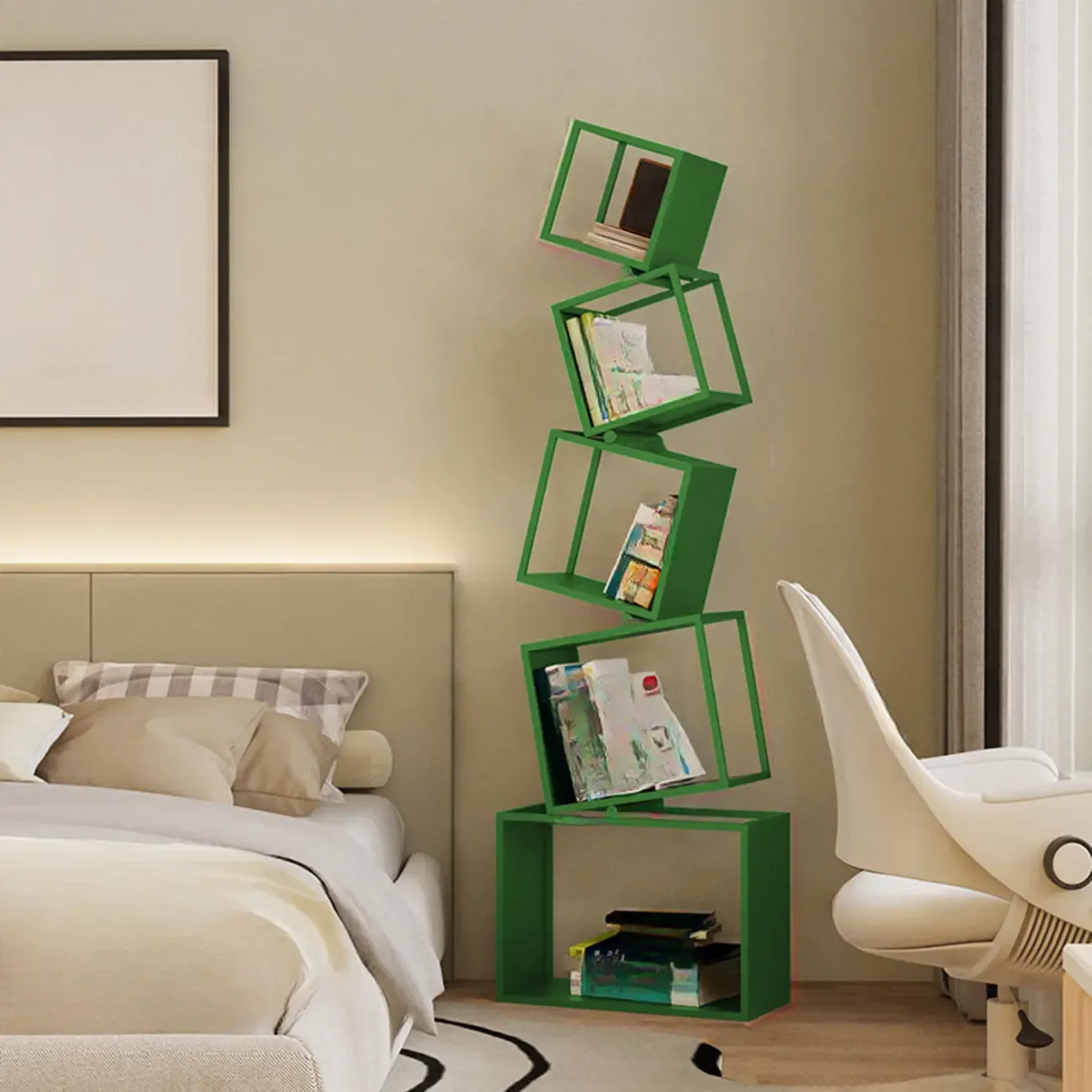 73H Black Metal Geometric Open Cube Bookcase