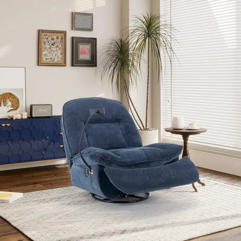 Adjustable Swivel Chenille Recliner with Phone Holder