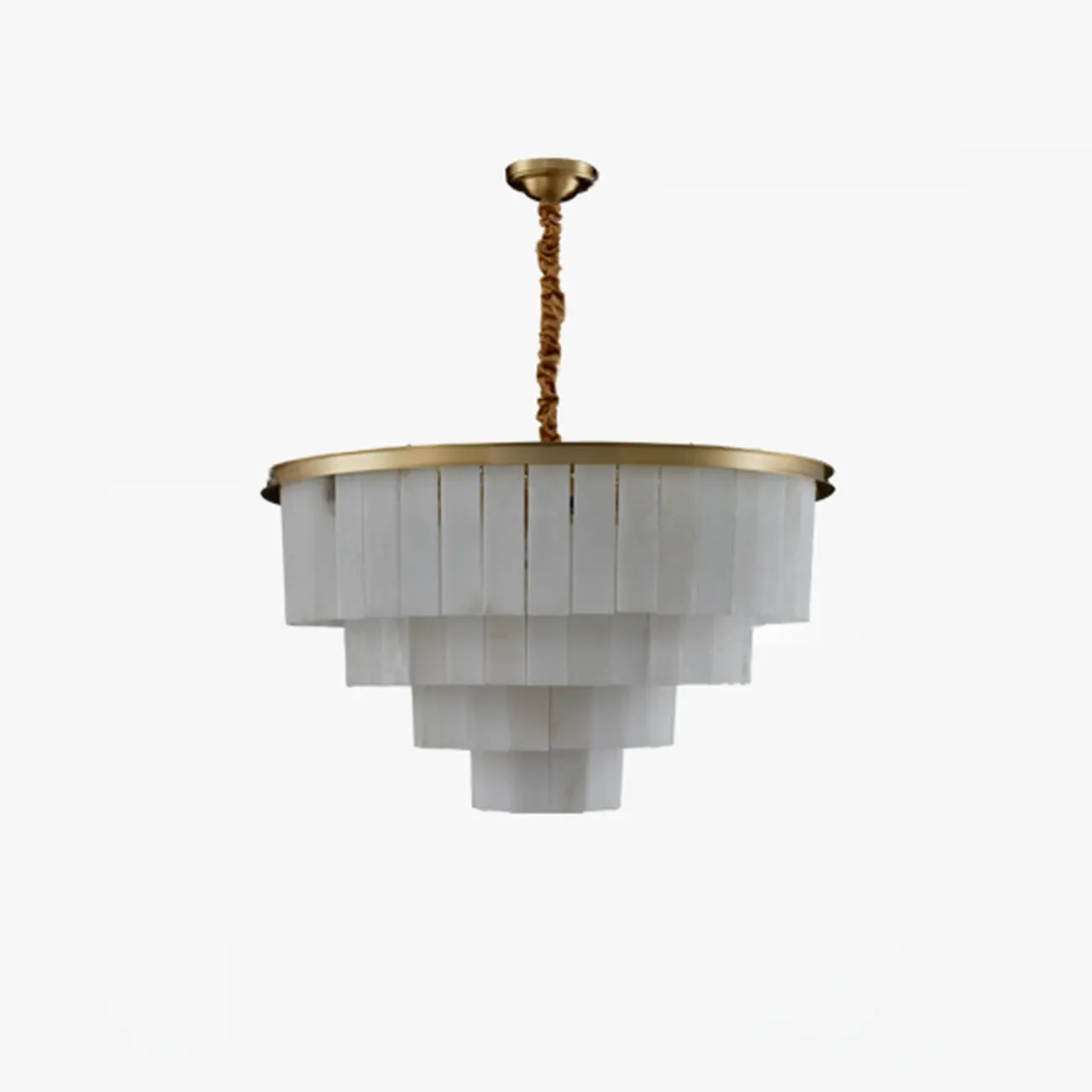Classic Gold Tiered Circular Alabaster Chandelier
