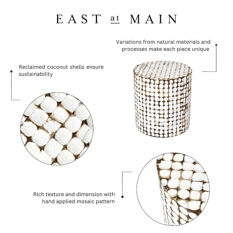 Round Coconut Shell Mosaic Accent Table by East at Main