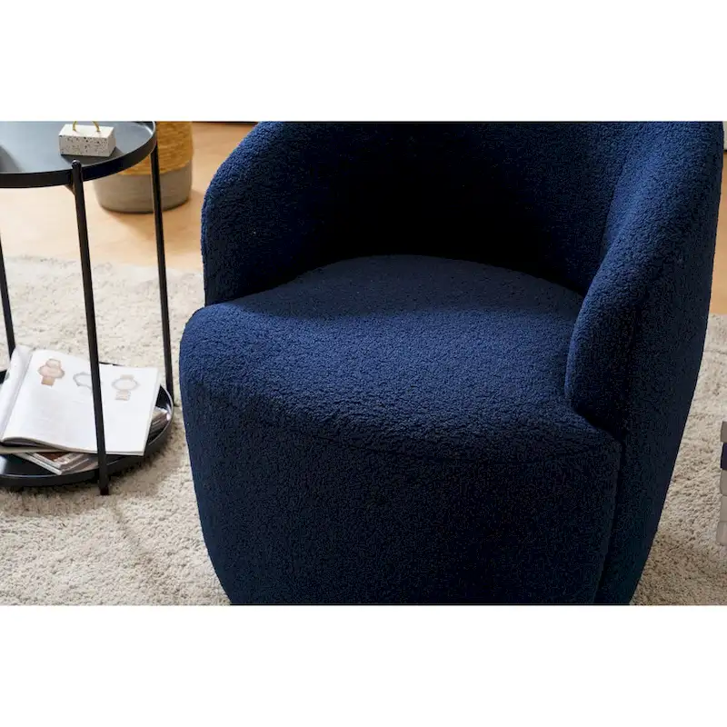 Blue Teddy Fabric Swivel Barrel Chair