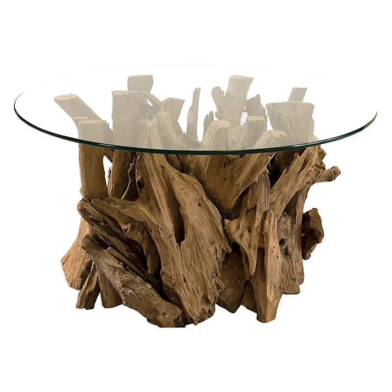 Natural Glass Top Cocktail Table