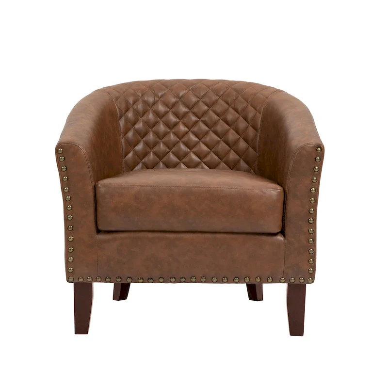 Barrel Accent Chair PU Leather with Nailhead Trim