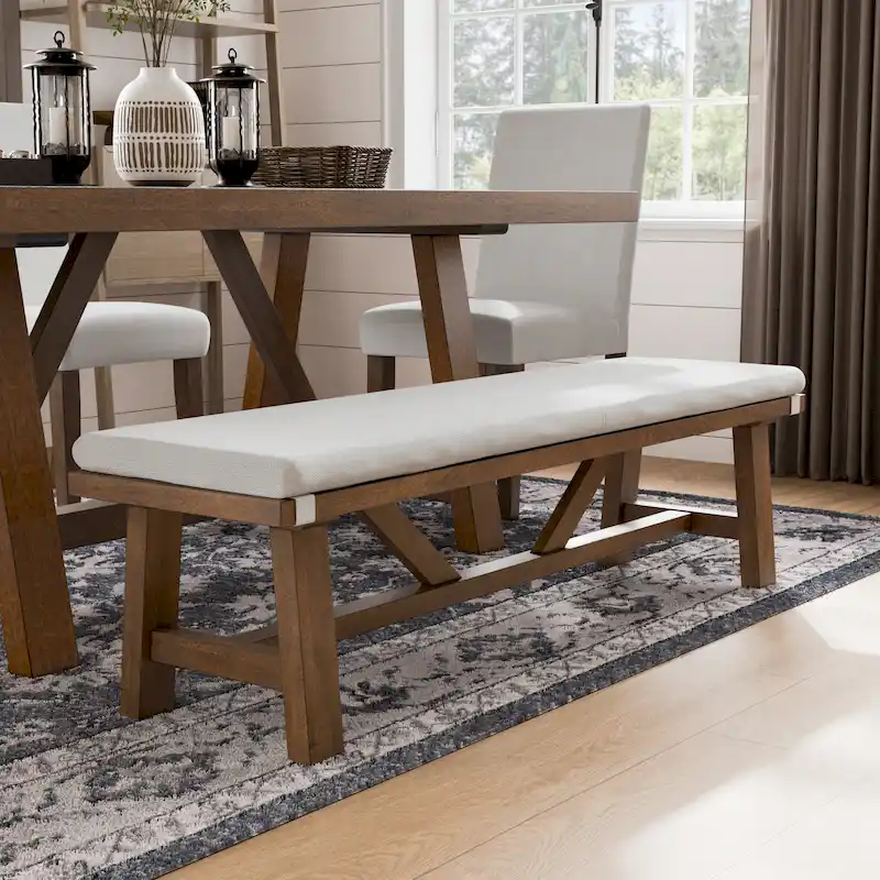 Furniture of America Drystan Rustic Ivory Padded Fabric 60-inch Dining Bench