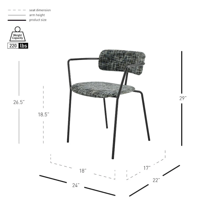 Alivia Fabric Dining Side Arm Chair, (Set of 2)