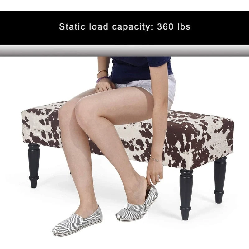 Adeco Cow Print Fabric Rectangular Bench Ottoman