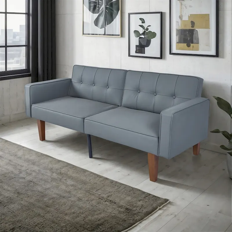 Convertible Sofa Bed — Adjustable Fabric Sleeper Loveseat, Recliner & Daybed with 2 Pillows