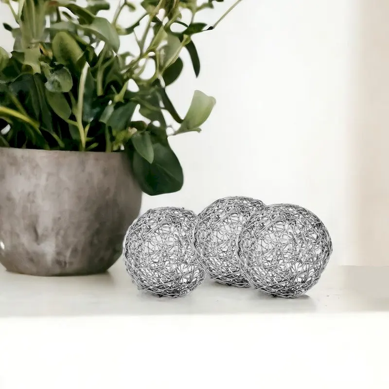 HomeRoots Set of Three 5  Nickel Iron Decorative Orb Tabletop Sculptures - 5' X '5' X '5