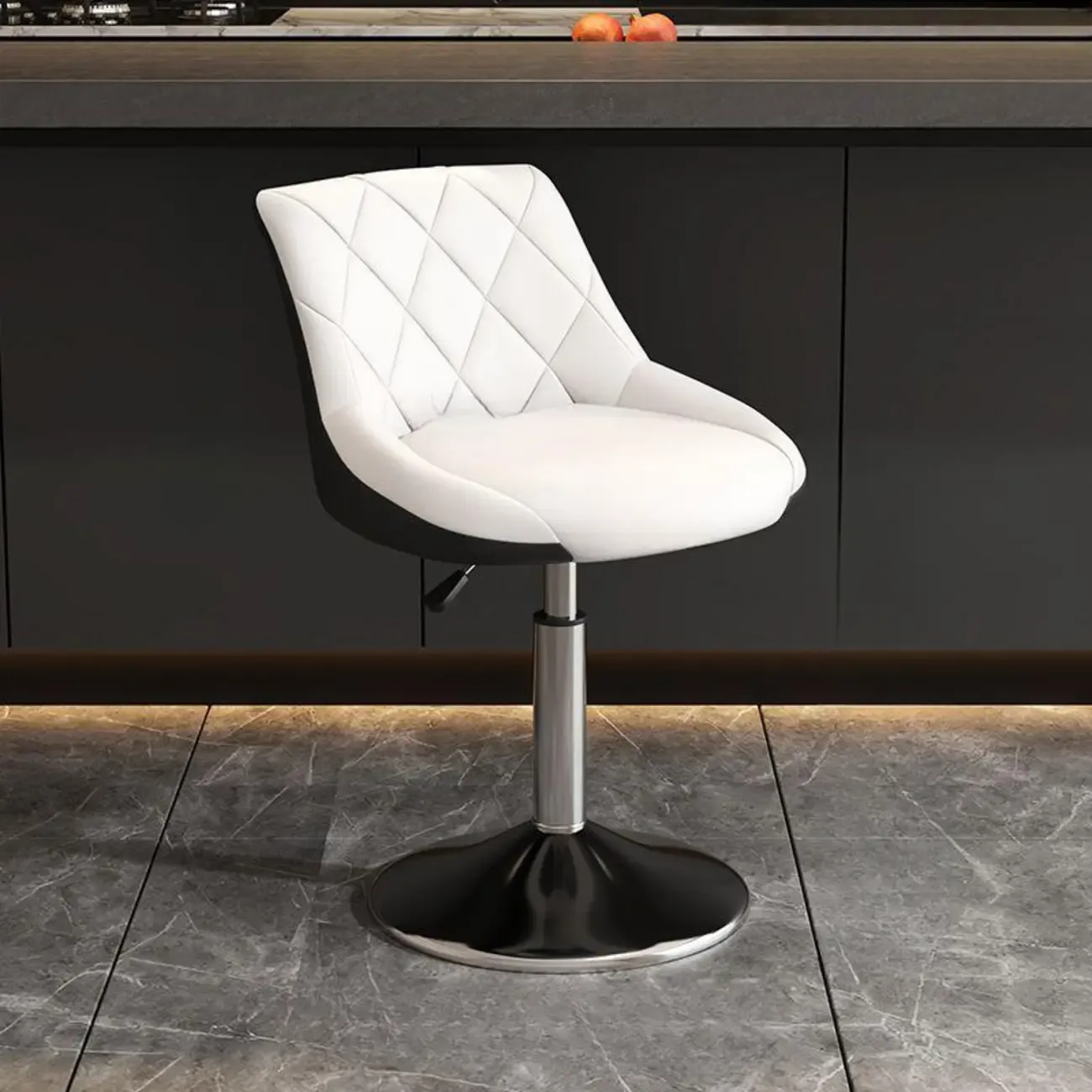 Diamond Tufted Swivel Bar Stool Adjustable Black Red PU Leather