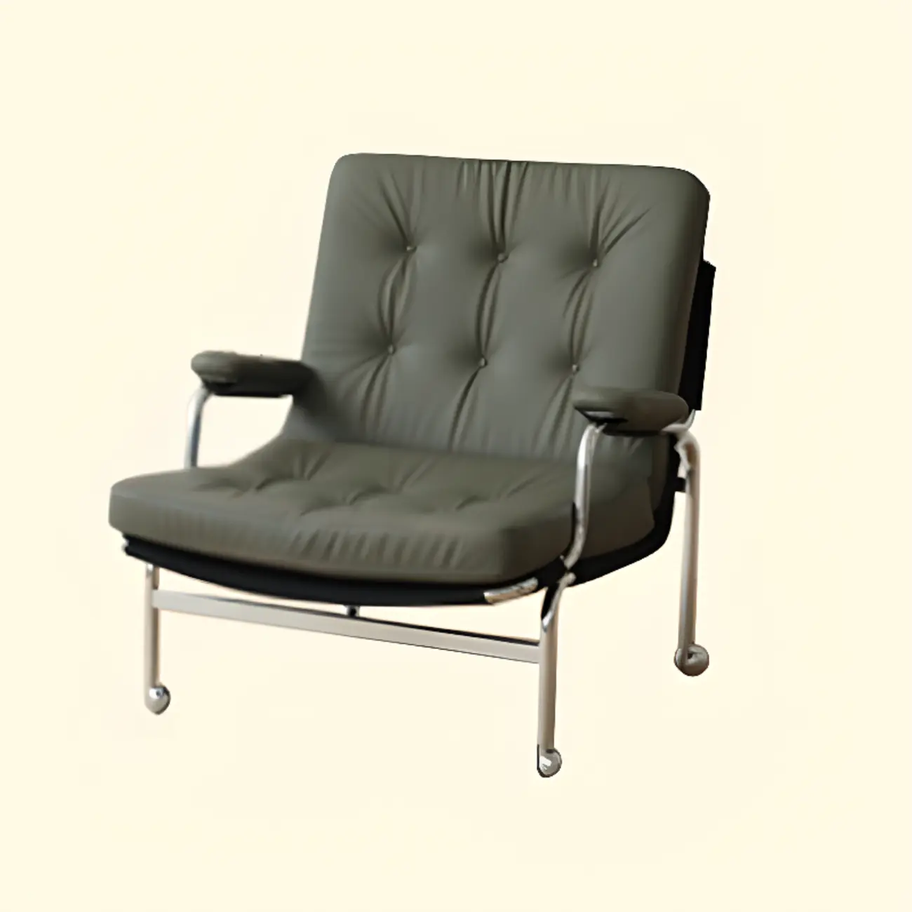 Mid Century Modern Leather Accent Chair with Casters