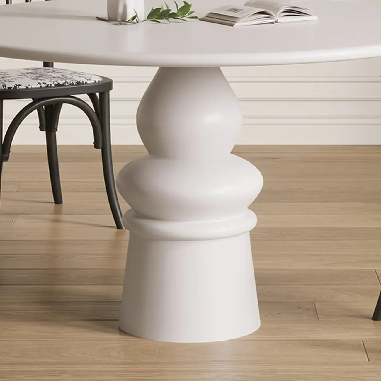 Casual White Pedestal Wood Round Dining Table