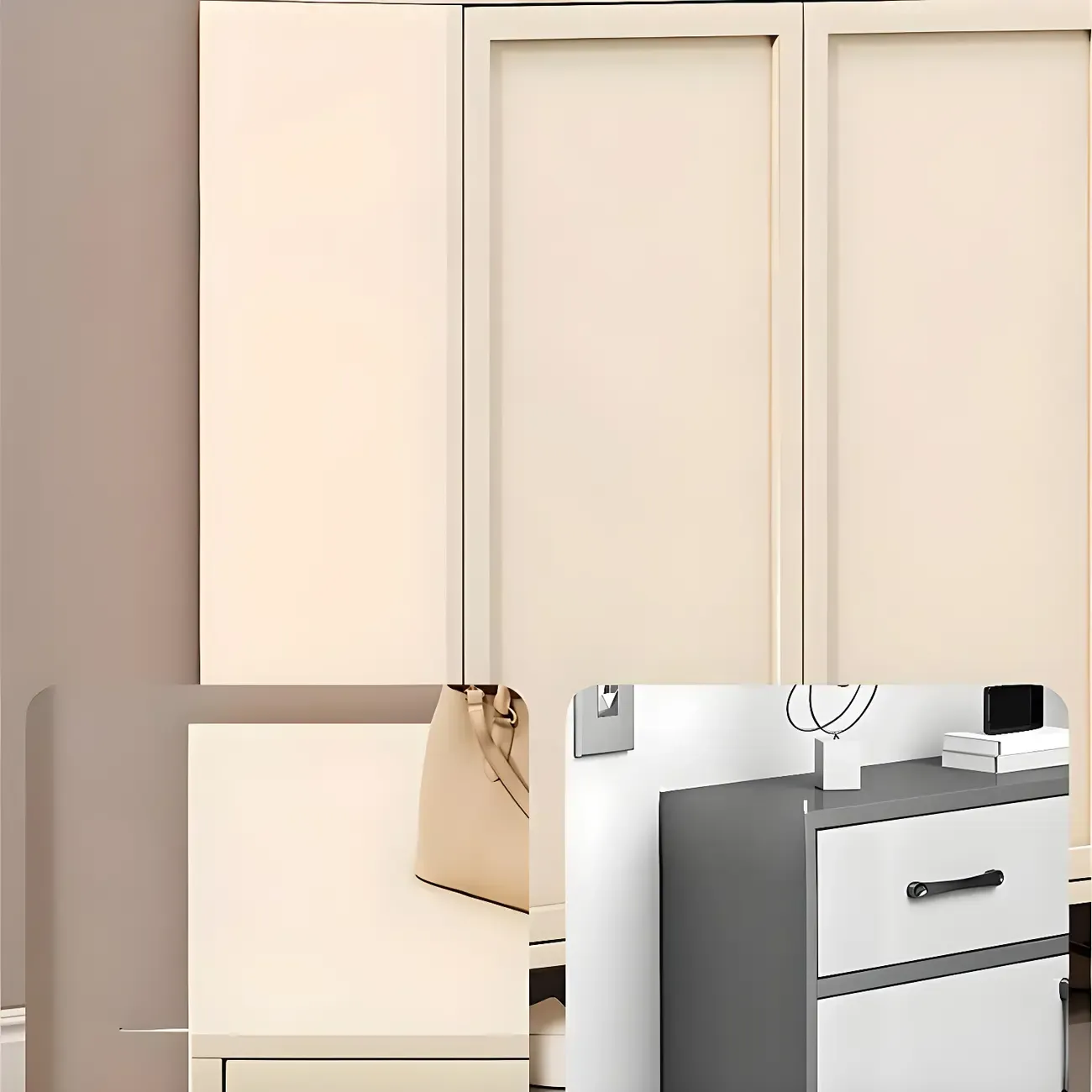 Cream White Wood Shoe Cabinet with Shoe Lattice