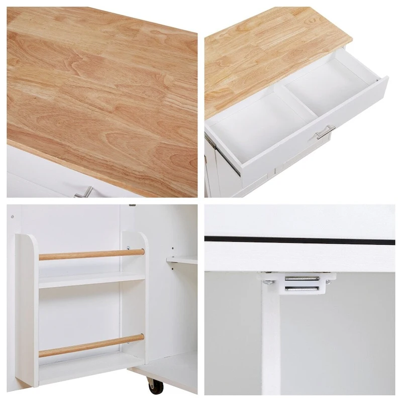 Rolling Kitchen Cart with Adjustable Shelf Tower Rack and Rubber Top - N/A