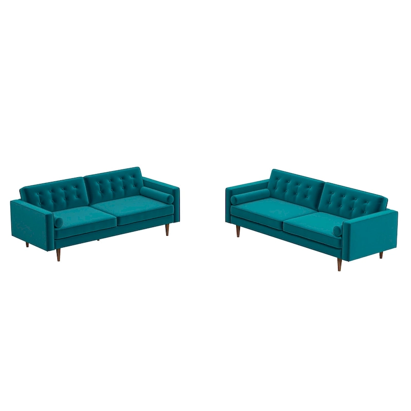 Kenzo Mid Century Pillow Back Velvet Sofa and Loveseat Set