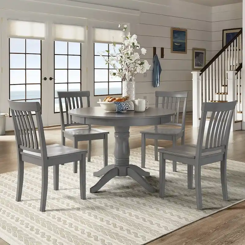 Wilmington II Round Pedestal Base Antique Grey 5-Piece Dining Set by