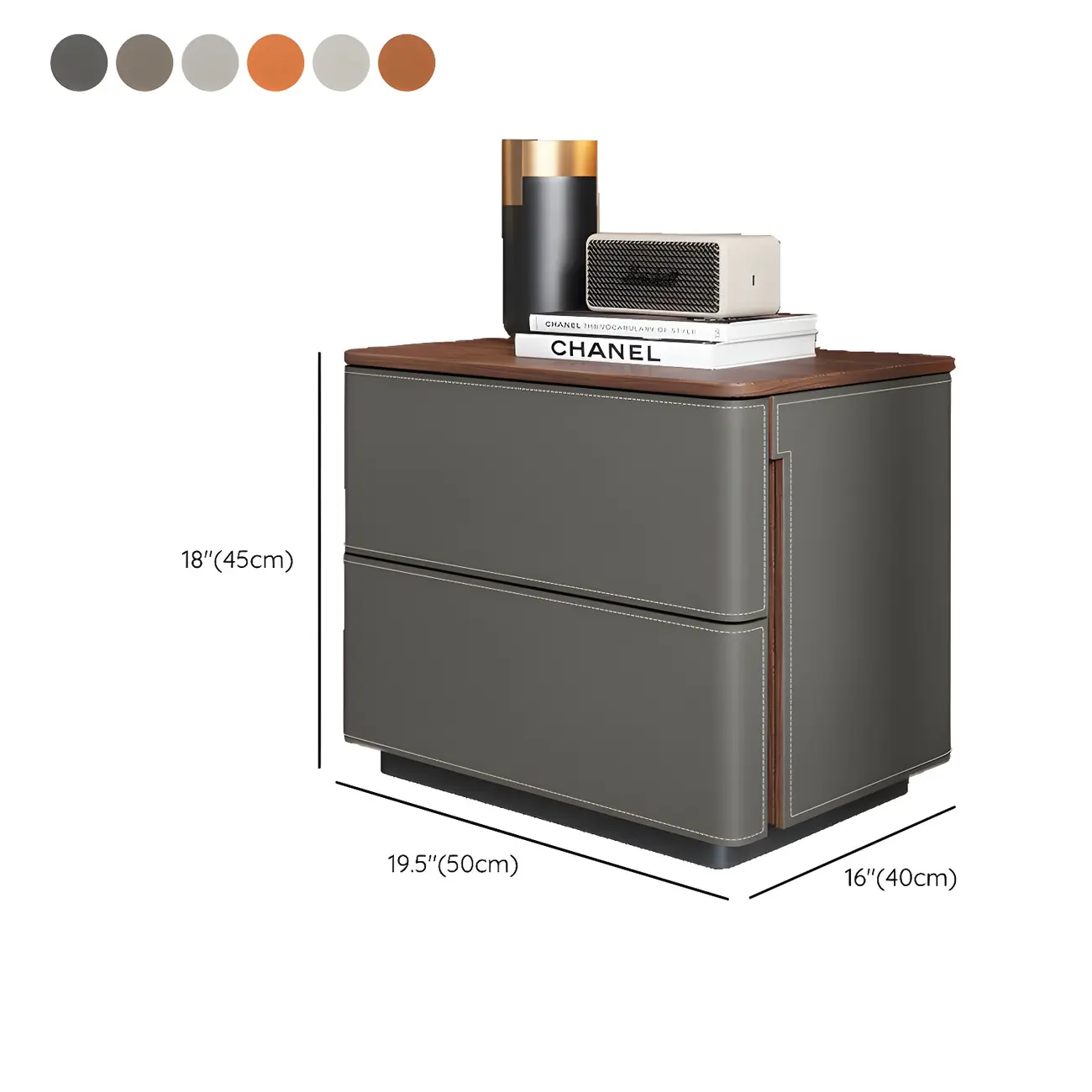 Modern Faux Leather Wood Top Drawers Nightstand