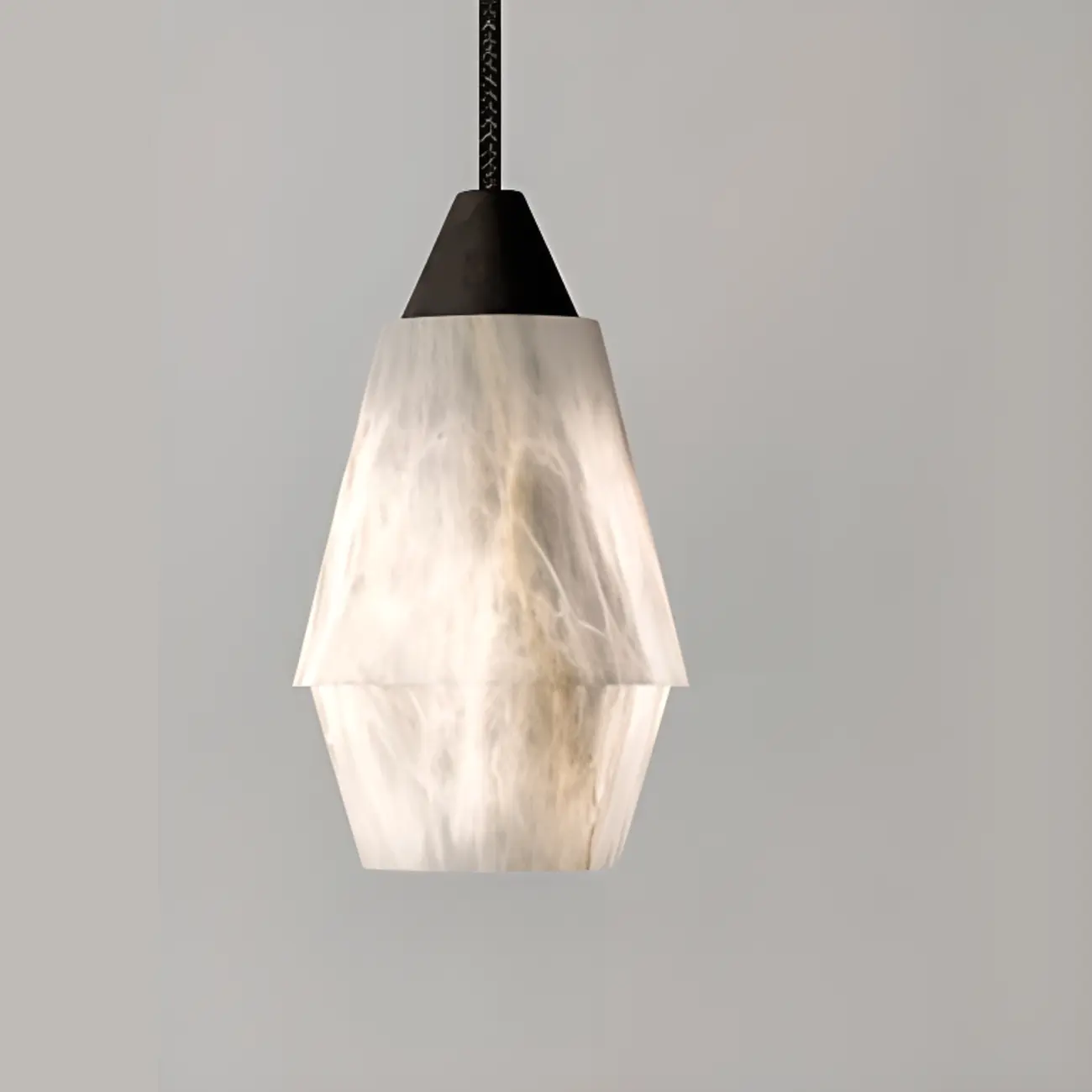 Art Deco Simple Conical Alabaster Rope Pendant Light