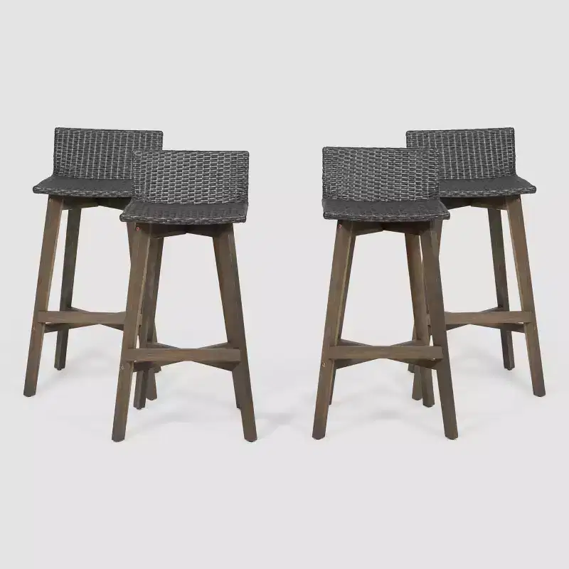 4pk La Brea Acacia Wood & Wicker Patio Barstools - Christopher Knight Home