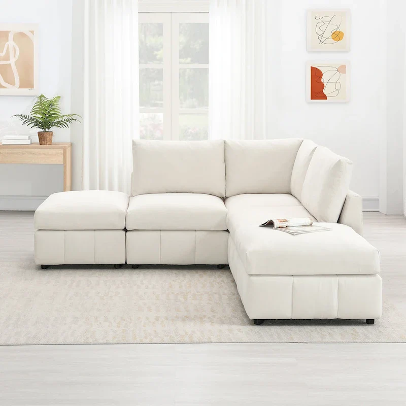 [VIDEO provided][New]93Modern Sectional Sofa with Vertical Stripes,5-Seat Armless Couch Set with Convertible Ottomans,Various C