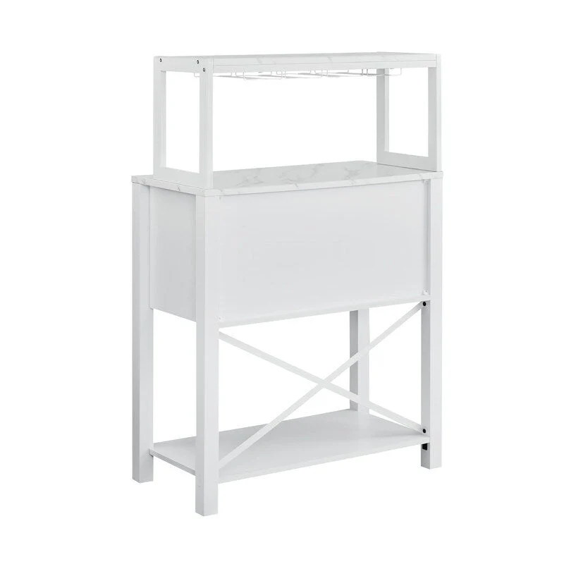Blue / White Wood Buffet Bar Cabinet with Wine Rack, 9-Bottle Storage