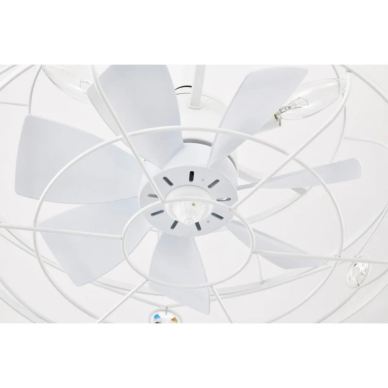 Maeve White Caged Lighted Ceiling Fan Fandelier 7-Blade Remote Control