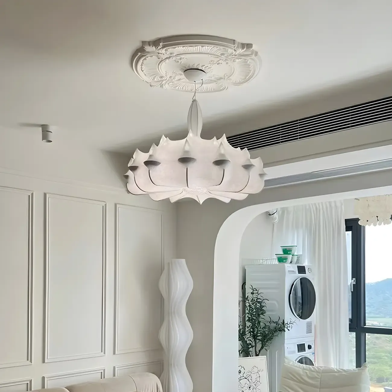 Modern White Flower-Shaped Drum Chandelier Height Adjustable