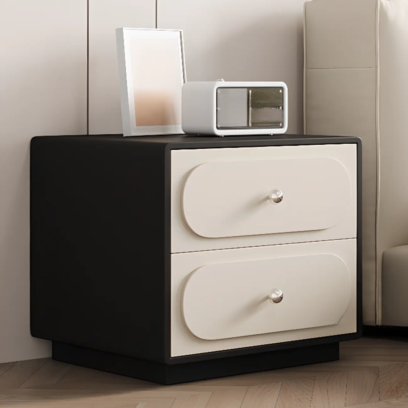 Modern Leather Top Wooden 2 Drawer Nightstand