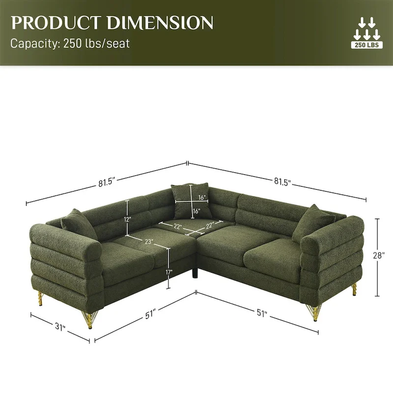 Ouyessir Teddy Fabric Modern Sectional Sofa Sets L-Shape/2/3/4 Seater Sofa Couch with Pillows