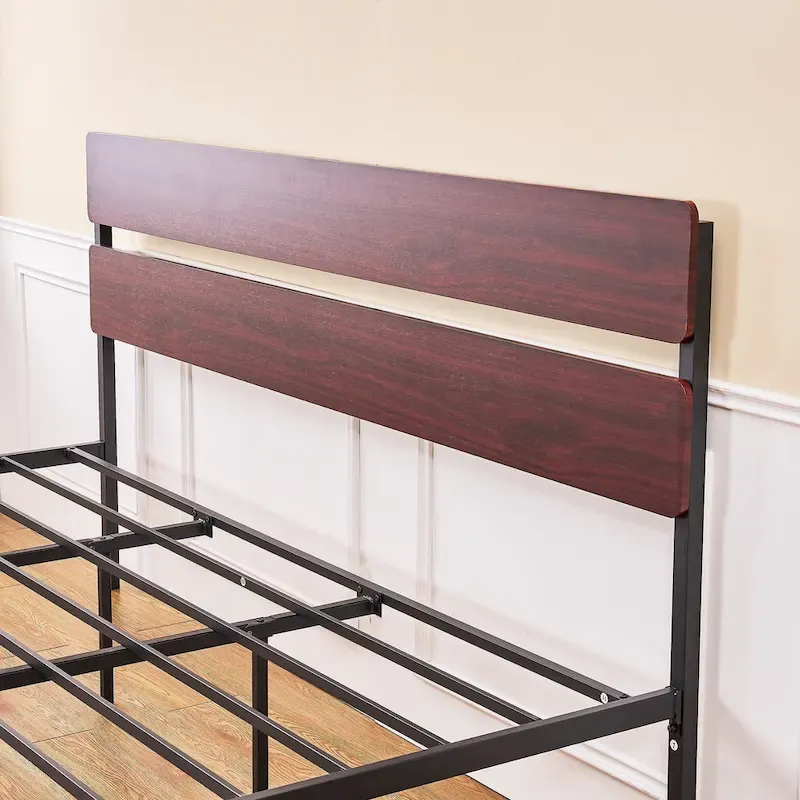 Javlergo Industrial Iron Bed Frames with MDF Headboard - Space-Saving & Durable