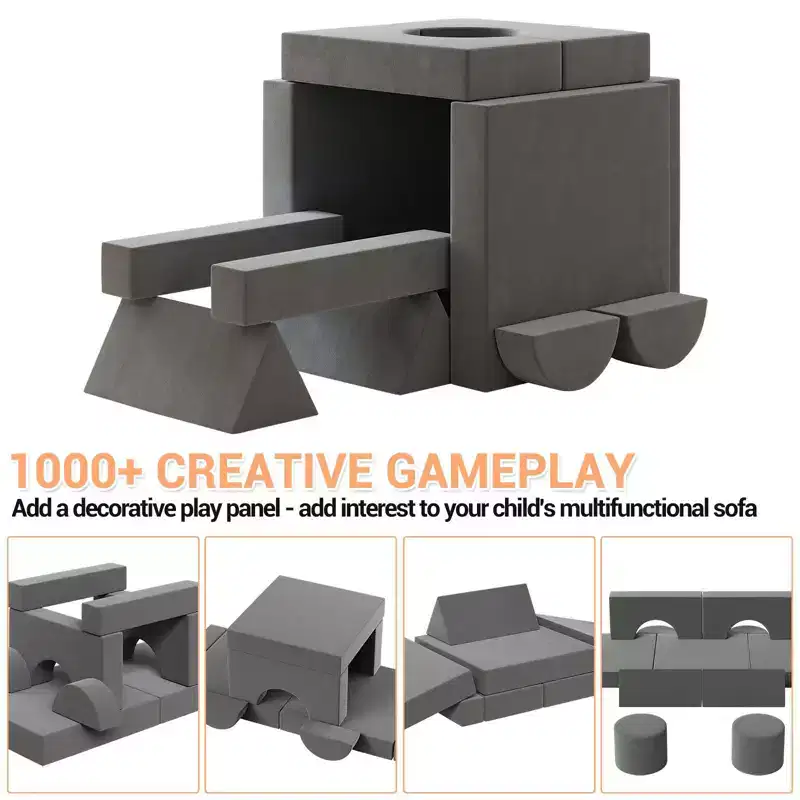13 Pcs Kids Modular Play Couch - Washable Velvet Covers, Building Fort Toddler Sofa Set, Convertible Foam Floor Chair for Playroom & Living Room