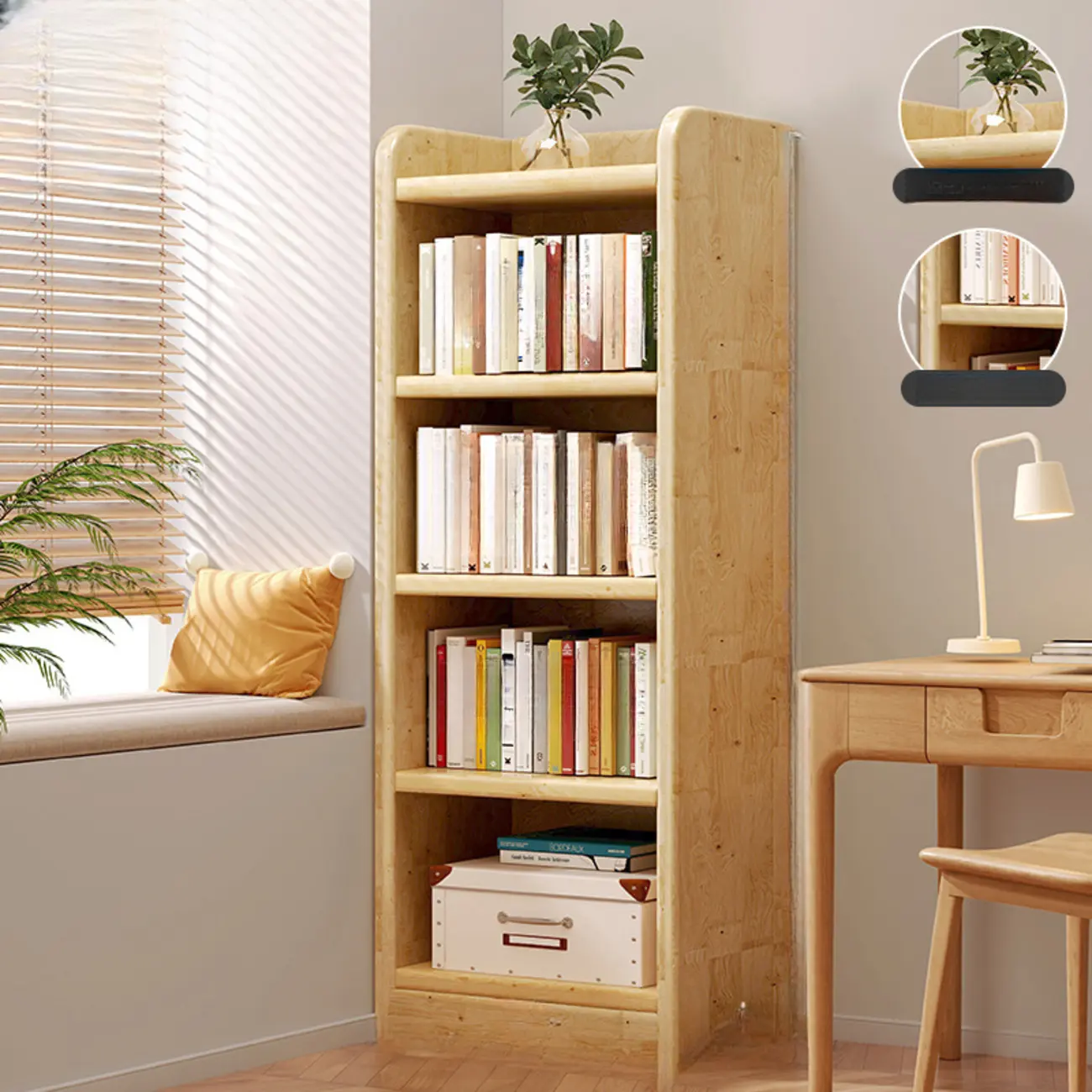 Rustic Vertical 5-Tier Closed Back Wooden Bookshelf