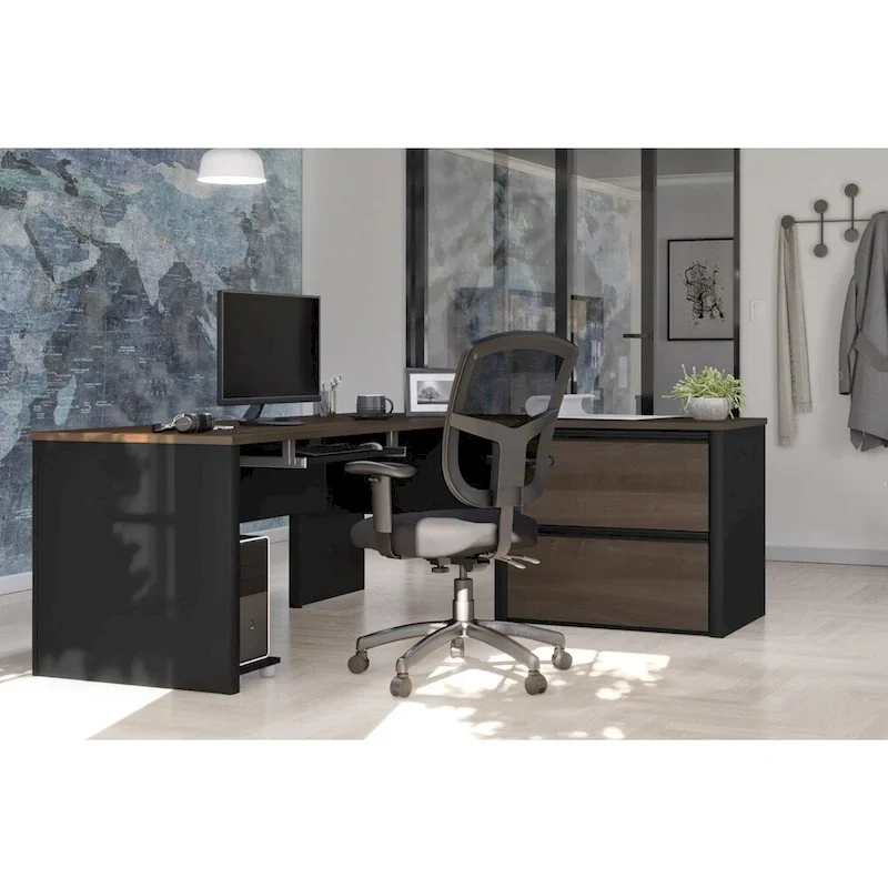 Bestar Connexion L-desk with Oversized Pedestal